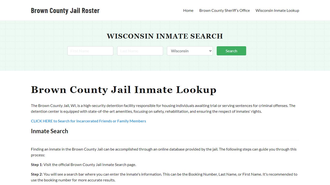 Brown County Jail Roster Lookup, WI, Inmate Search