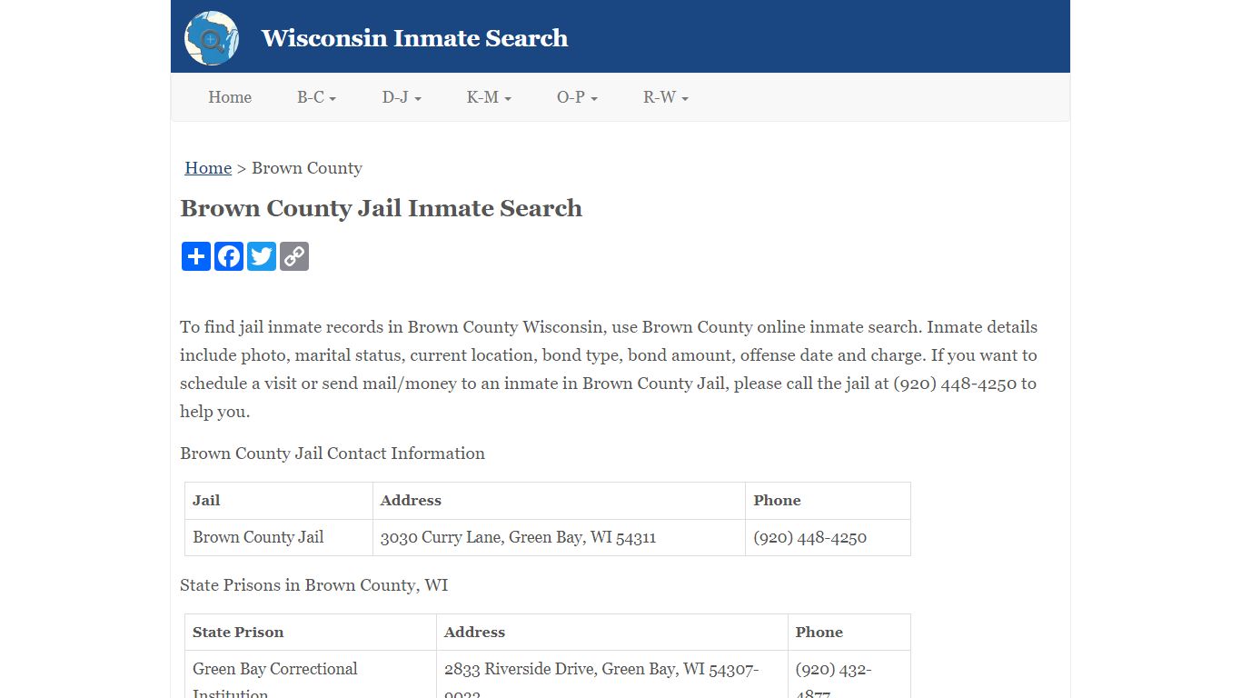 Brown County Jail Inmate Search
